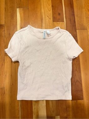 H&M Short Sleeve Ribbed Tee - Blush Pink